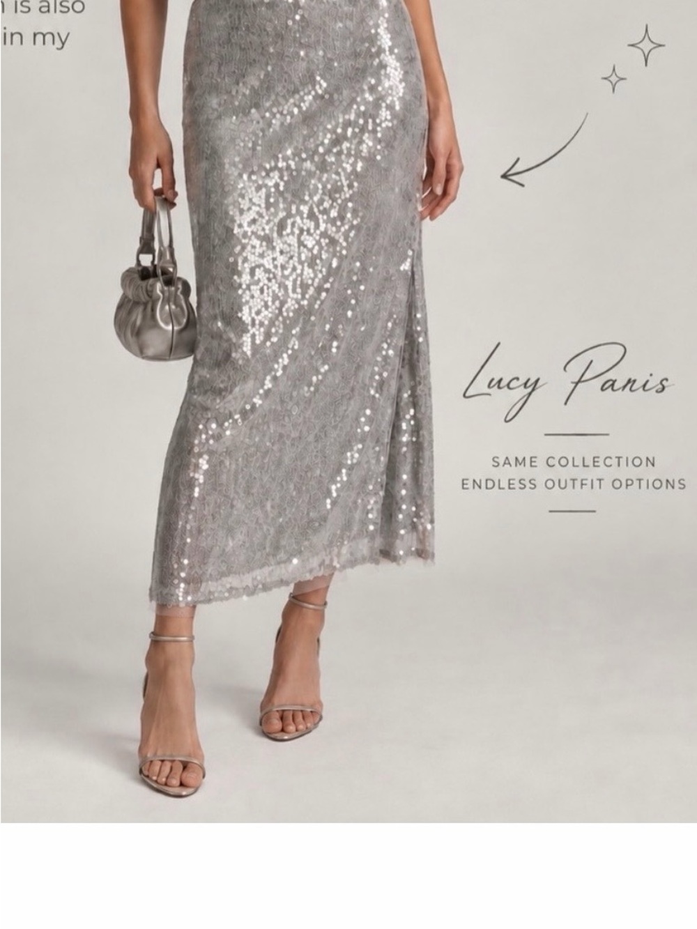 Lucy Paris Katy Silver/Gray Sequin Midi Skirt Size Small